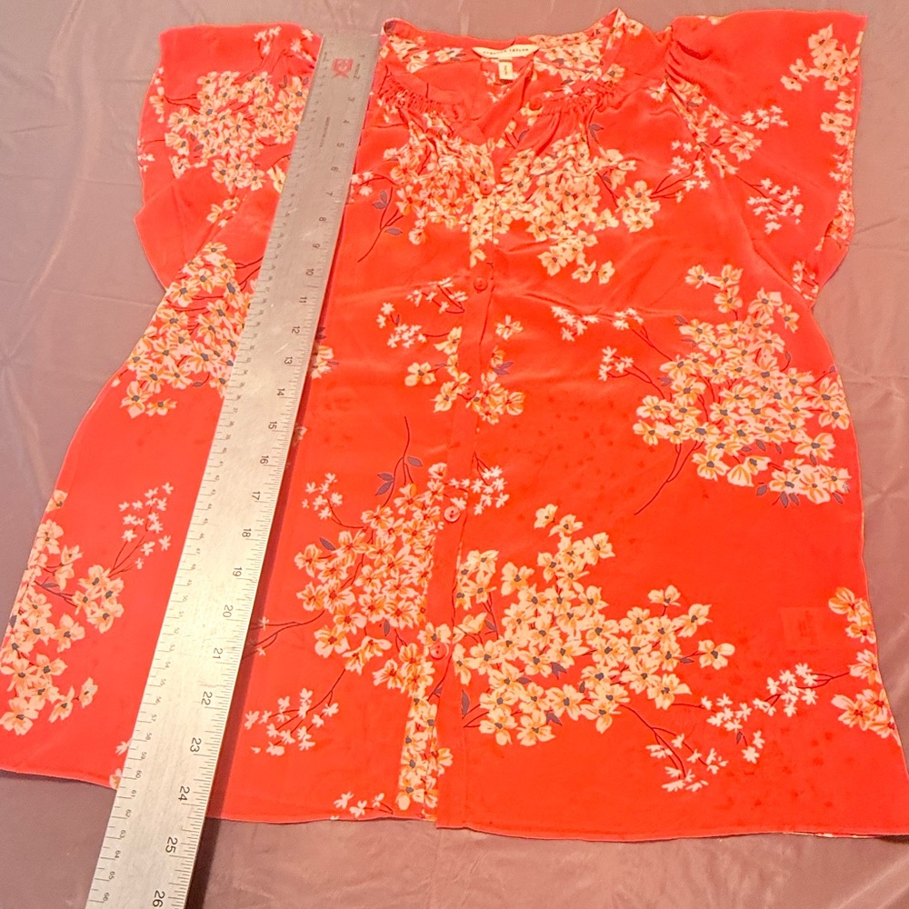 REBECCA TAYLOR Coral Phlox Floral Flutter Silk Blouse Size6/Small MSRP$250 - Picture 8 of 12